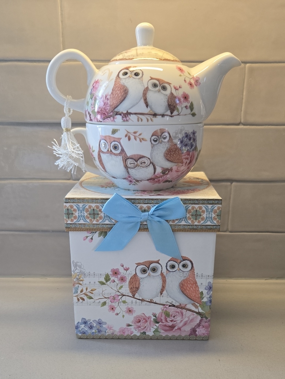 BITS AND PIECES Owl Tea-for-One Set